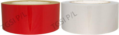 red 50mm wide reflective tape budget priced economical highlighting structures hazard